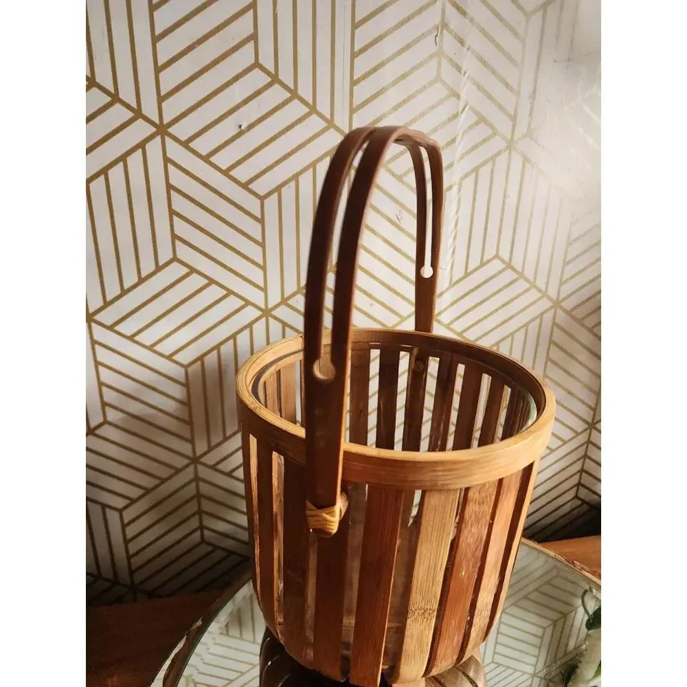 Vintage Bamboo And Glass Ice Bucket With Lid